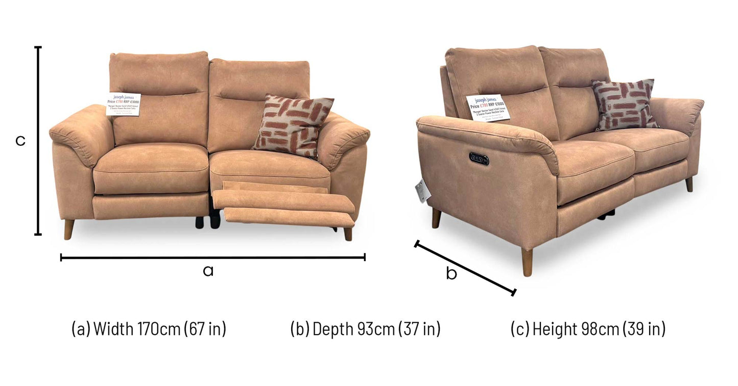 ‘Morgan’ Dexter Sand 43507 Velvet 2 Seater Power Recliner Sofa