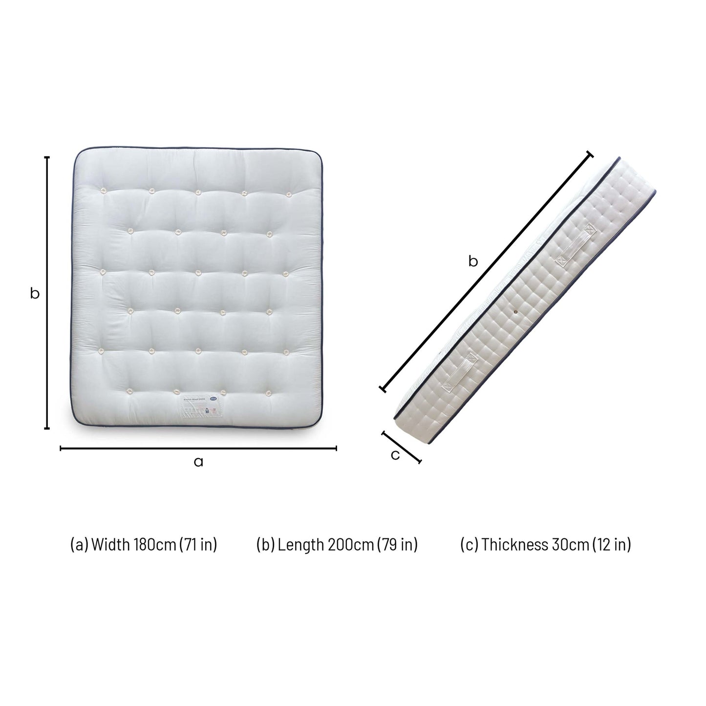 Dimensions for the Silentnight British Wool 2400 Pocket Mattress (Super King).
