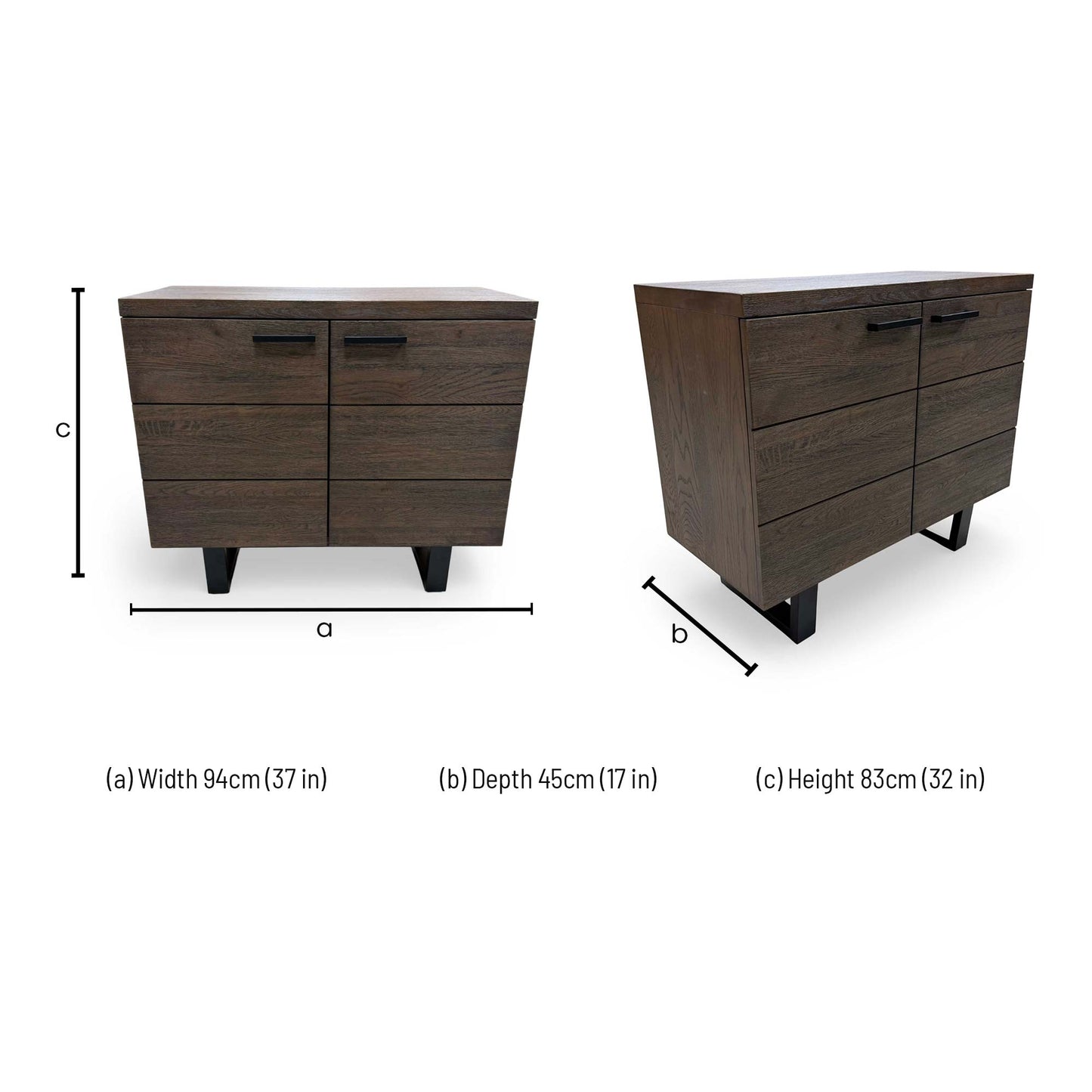 Dimensions for the Furniture Village 'Mars' Dark Oak Solid Oak Small 2 Door Sideboard.