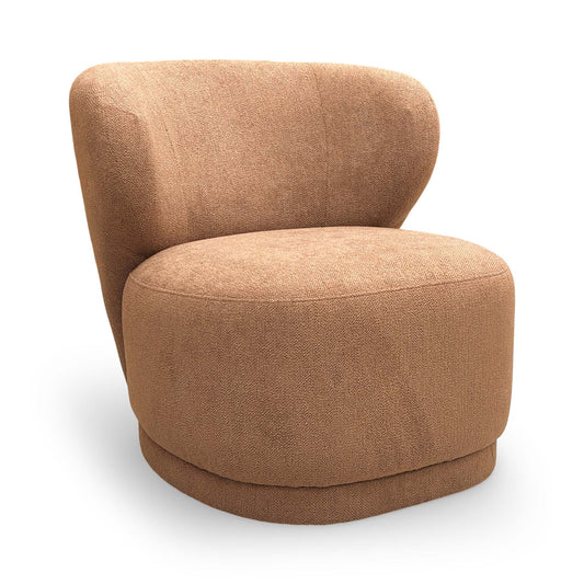 Front view of the Sofology 'Knox' accent chair, featuring a warm ginger-toned durable woven fabric and a streamlined contemporary silhouette.