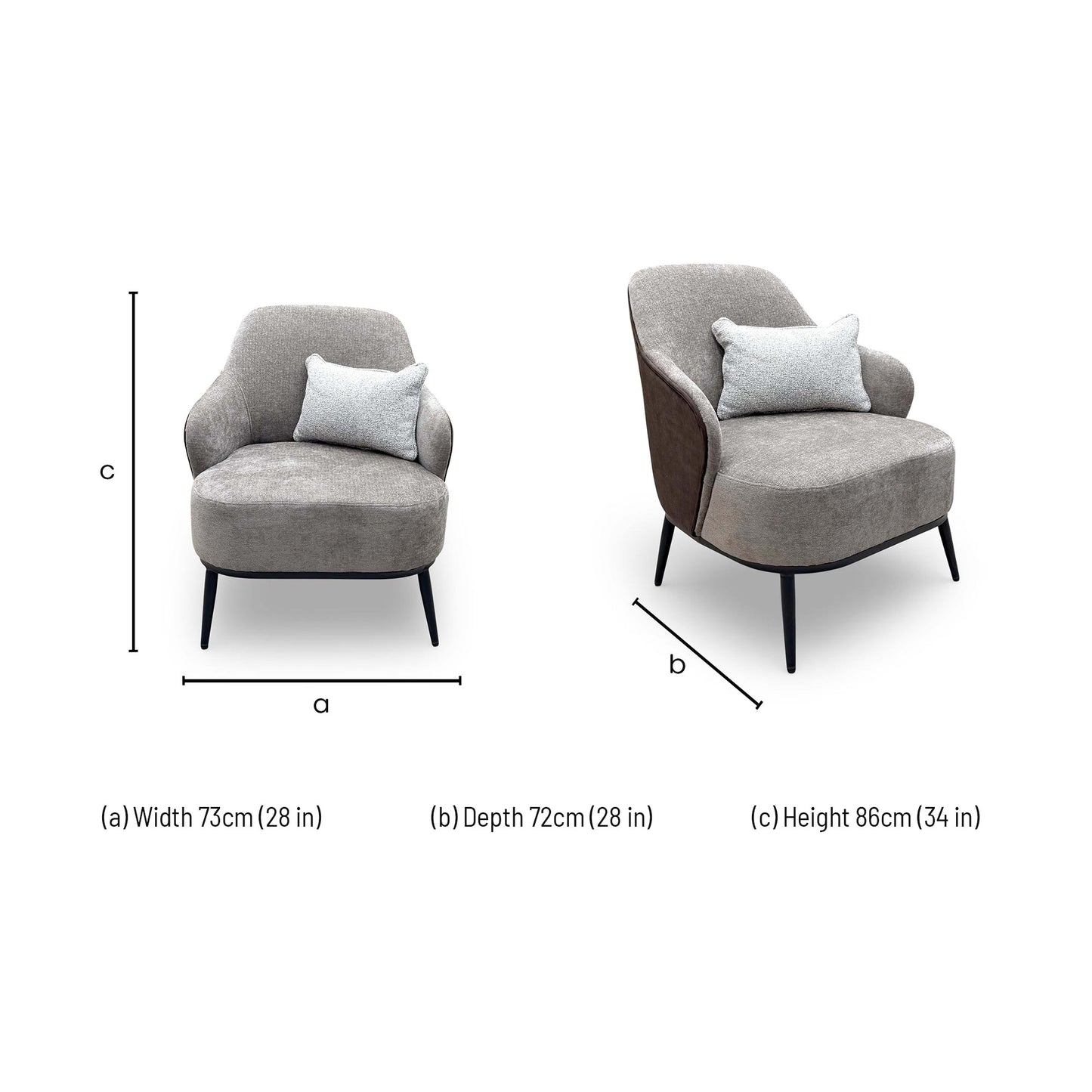 Dimensions diagram for the ‘Velar’ Accent Chair.