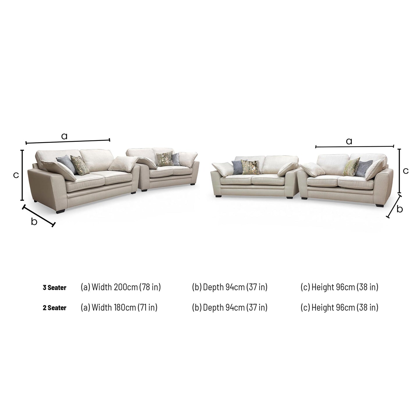 'Chalfont' Texas Linen Fabric 3 + 2 Seater Sofa Set