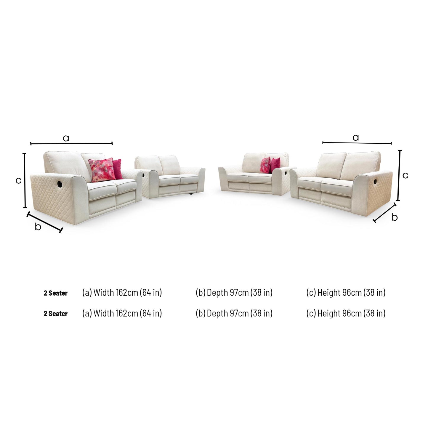 Dimensions for the DFS ‘Orka’ Cream Plaza Linen Fabric 2-Seater Manual Recliner