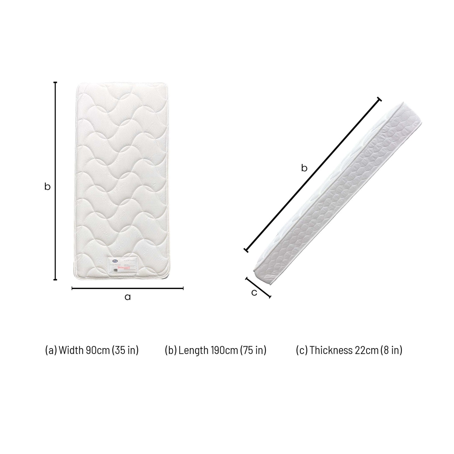 Dimensions for the Silentnight Comfort Miracoil Memory Single Mattress.