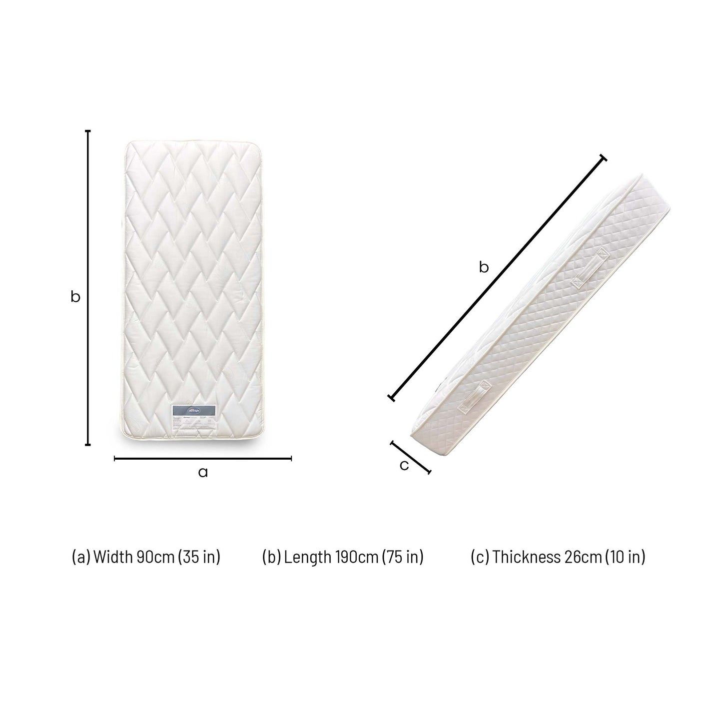 Dimensions for the Silentnight ‘The Calder’ Pocket Spring Single Mattress.