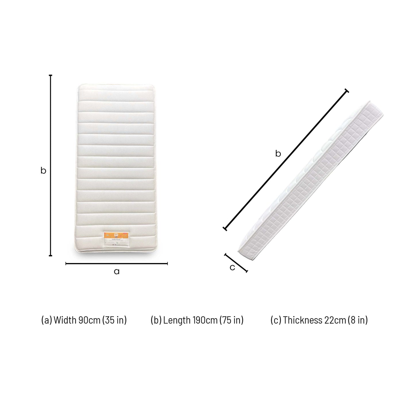 Dimensions for the Silentnight Healthy Growth Imagine 600 Pocket Kids Mattress (Single).