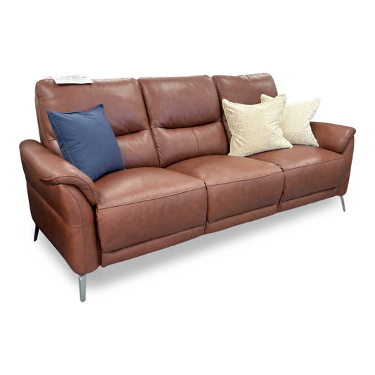 Full view of the Daytona 3-seater sofa in Butterscotch premium leather, featuring a modern low-profile design with adjustable headrests and polished chrome-finish legs.