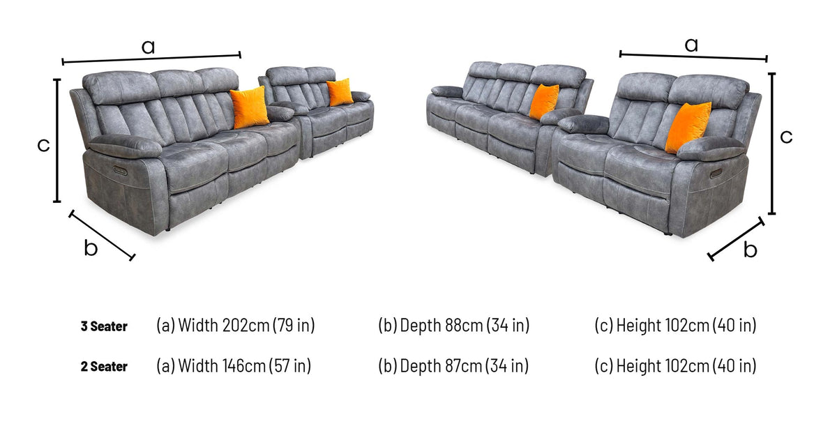 'Merrion’ Dapple Charcoal Fabric 3 + 2 Seater Power Recliner with Drop Down Cup Holder Sofa Set