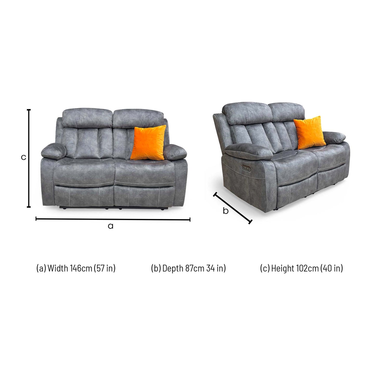 ‘Merrion’ Dapple Charcoal Fabric 2 Seater Power Recliner Direct From Manufacturer
