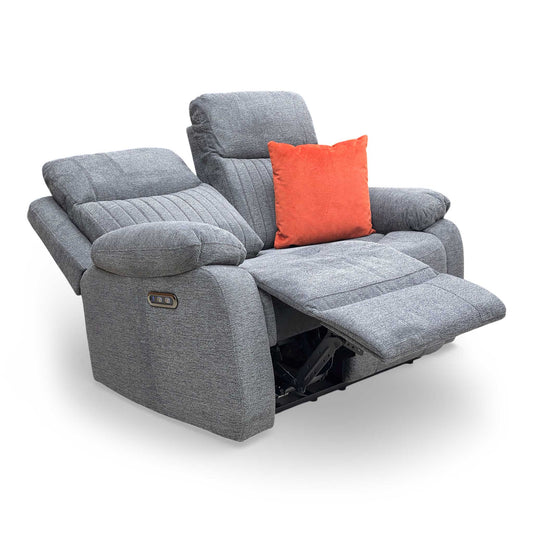 'Brystol' Dark Grey Woven Fabric 2 Seater Power Recliner Sofa