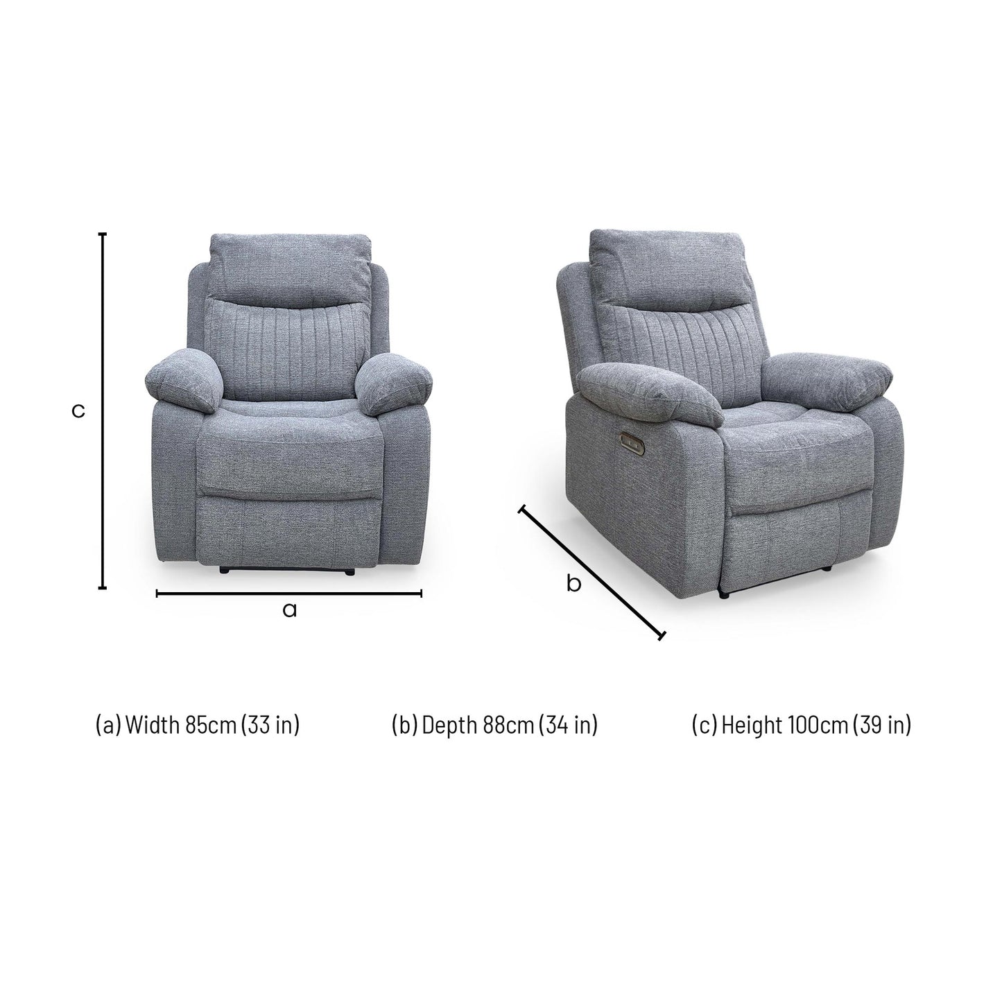 ‘Brystol' Dark Grey Woven Fabric Power Recliner Chair