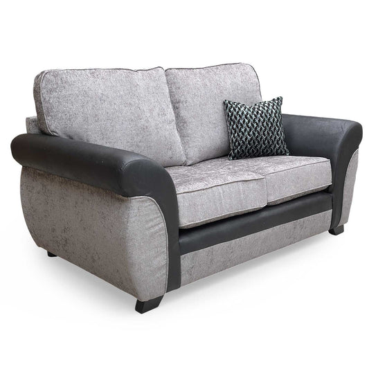 Full view of the Marino’ Grey Fabric Mix 2 Seater Sofa, featuring a contemporary design with neutral grey upholstery.