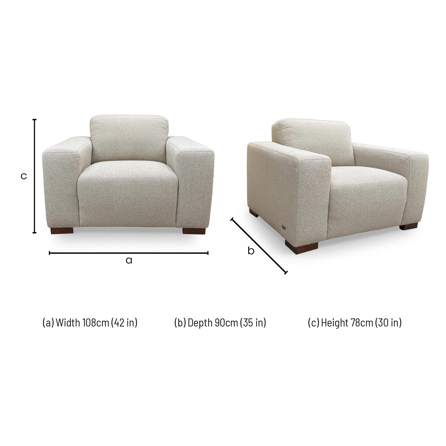 Dimensions for the Very Michelle Keegan Home ‘Cortes’ Natural Fabric Armchair.