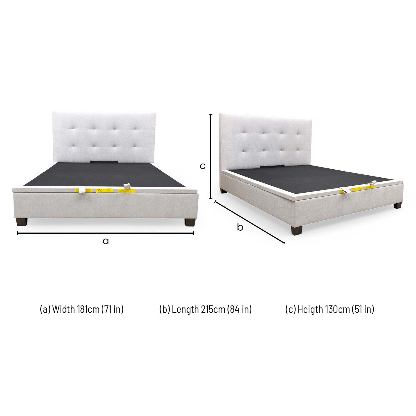 Dimensions for the Furniture Village ‘Hadley’ Oatmeal Fabric Ottoman Bed Frame - Super King.
