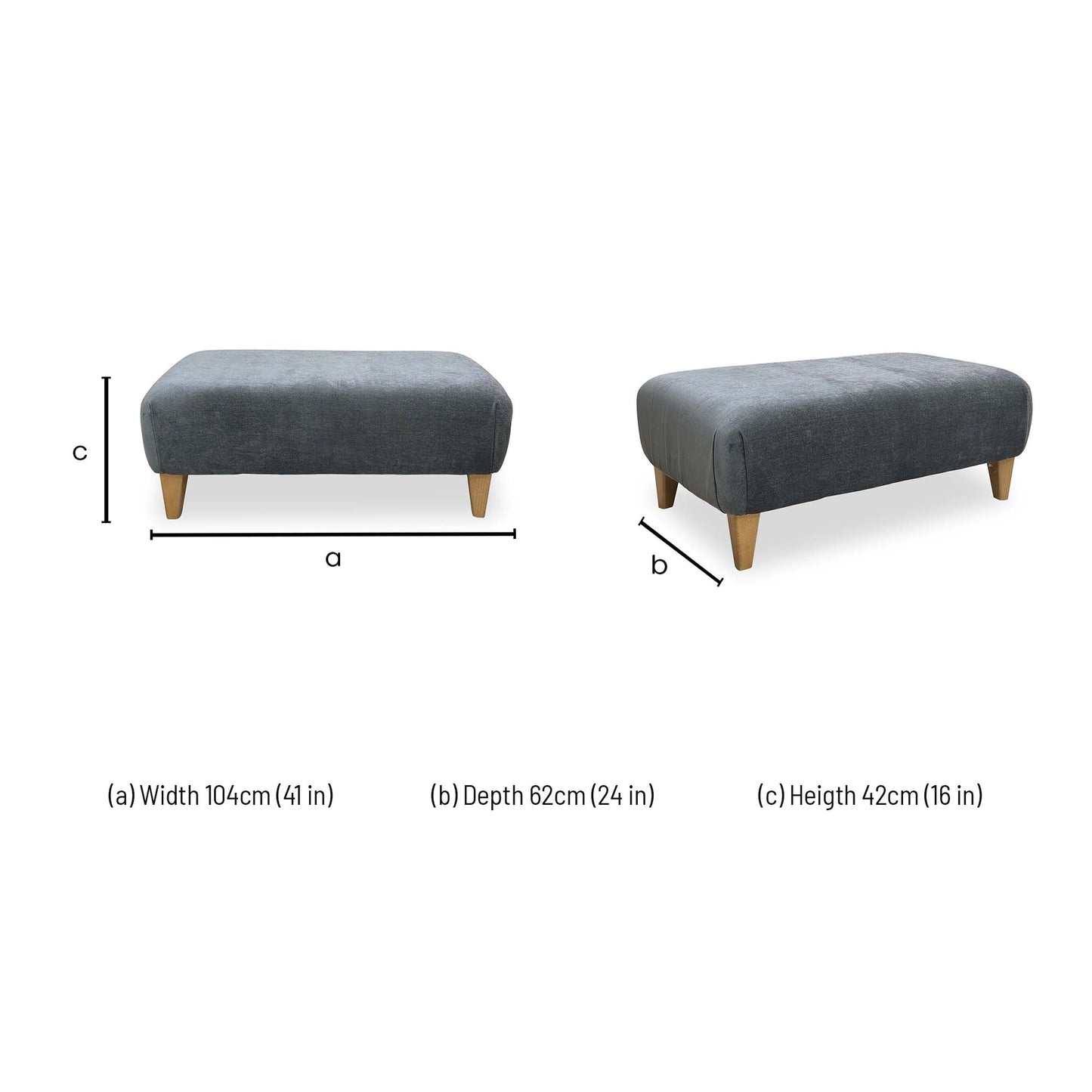 Dimensions for the Furniture Village ‘Soho’ Garda Carbon Dark Grey Footstool.