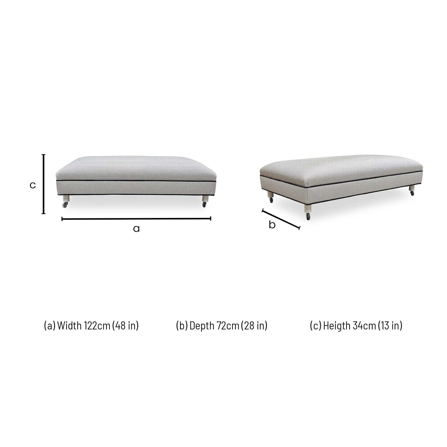 Dimensions for the Ambassador Allure Noir Eby Ft Fabric Footstool.