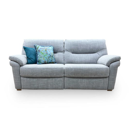 Front view of the G Plan ‘Seattle’ B932 3-seater sofa in Beach Duck Egg blue fabric.