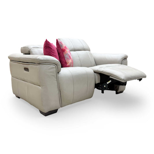 Full view of the Furniture Village ‘Inca’ Cat-60/23 2-seater power recliner sofa in lead grey leather.