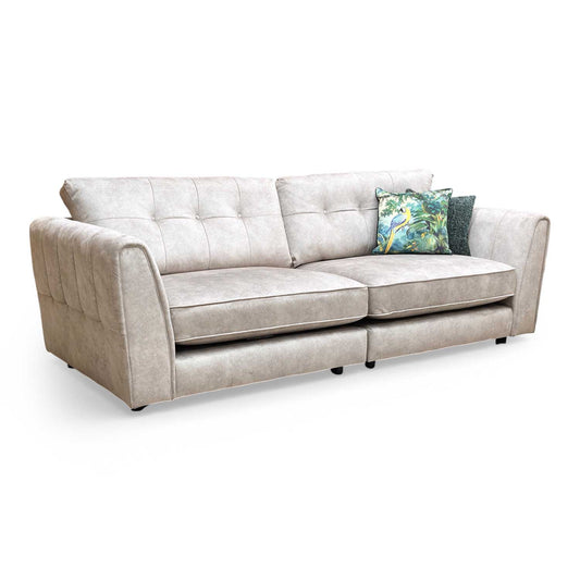 Full view of the Mariah ‘Ariana’ 4-seater split frame sofa in Dapple Cream velvet.