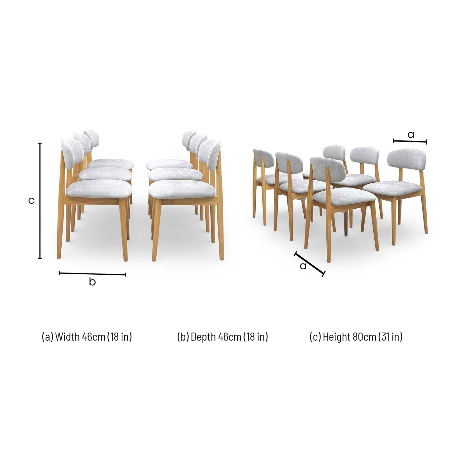 Dimensions for the Furniture Village ‘Stockholm’ Grey Upholstered Fabric Dining Chairs.