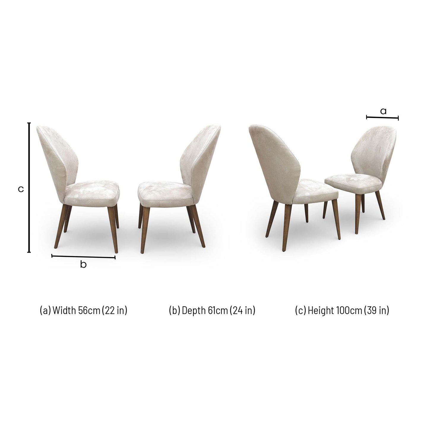 Dimensions for the Stone International ‘Emperor’ R066 Satin Taupe Fabric Fixed Dining Chair.