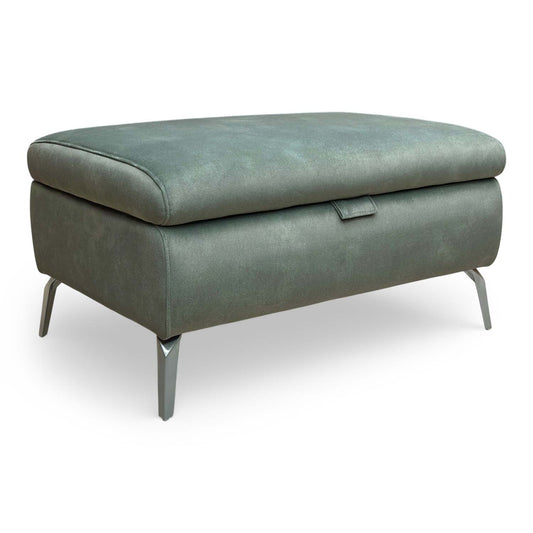 Full view of the Daytona ‘Dexter Fern’ 43514 velvet storage footstool in deep green.