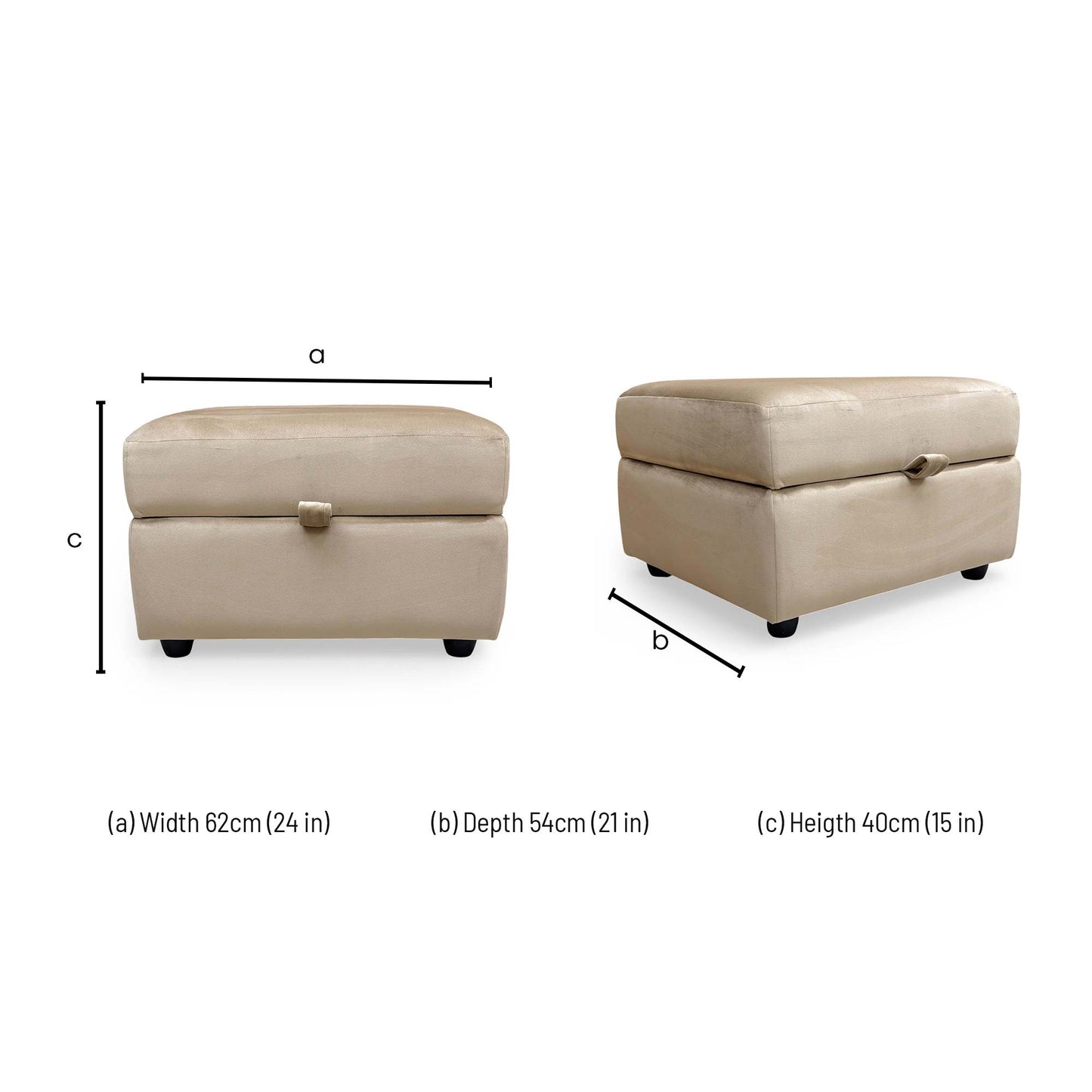 Dimensions for the DFS ‘Dawson’ Mink Velvet Storage Footstool