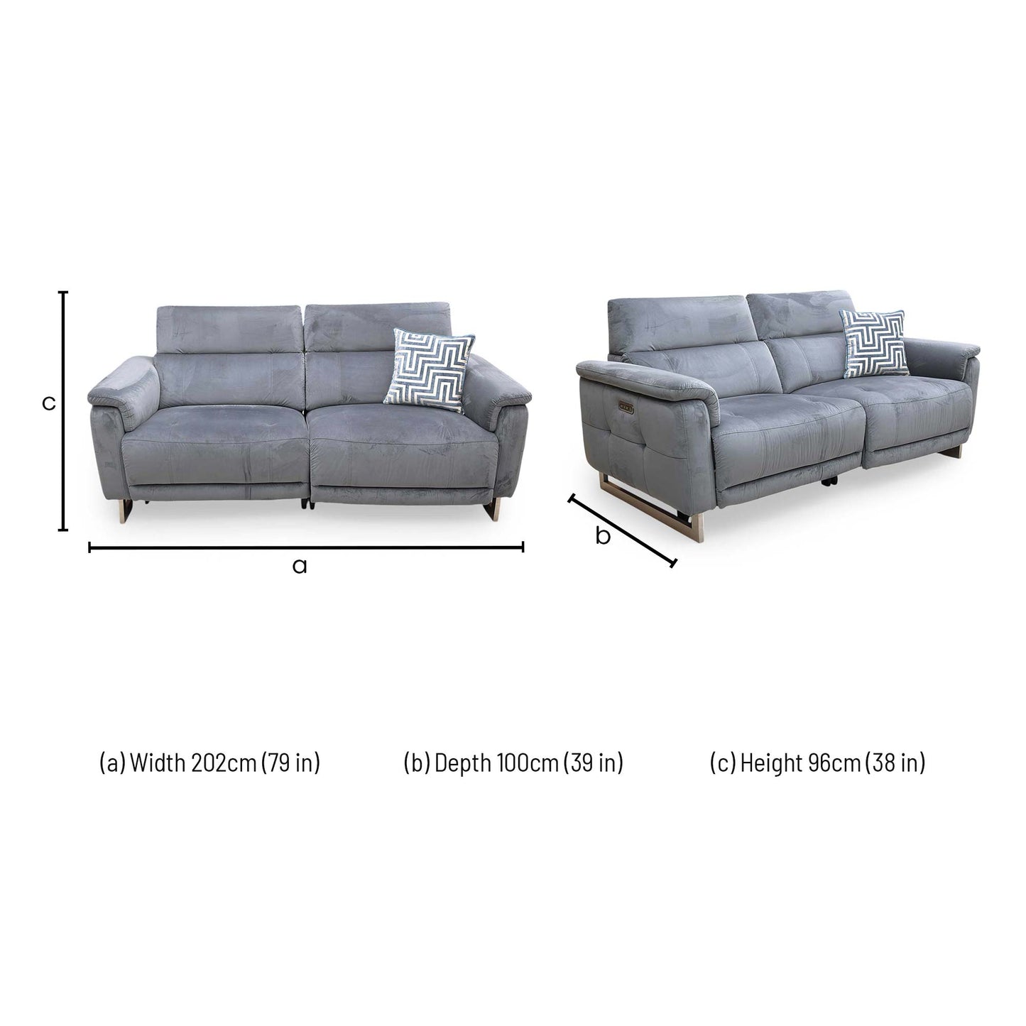 ‘Moet’ Opulence Granite Velvet 3 Seater Power Recliner Sofa with Power Headrests