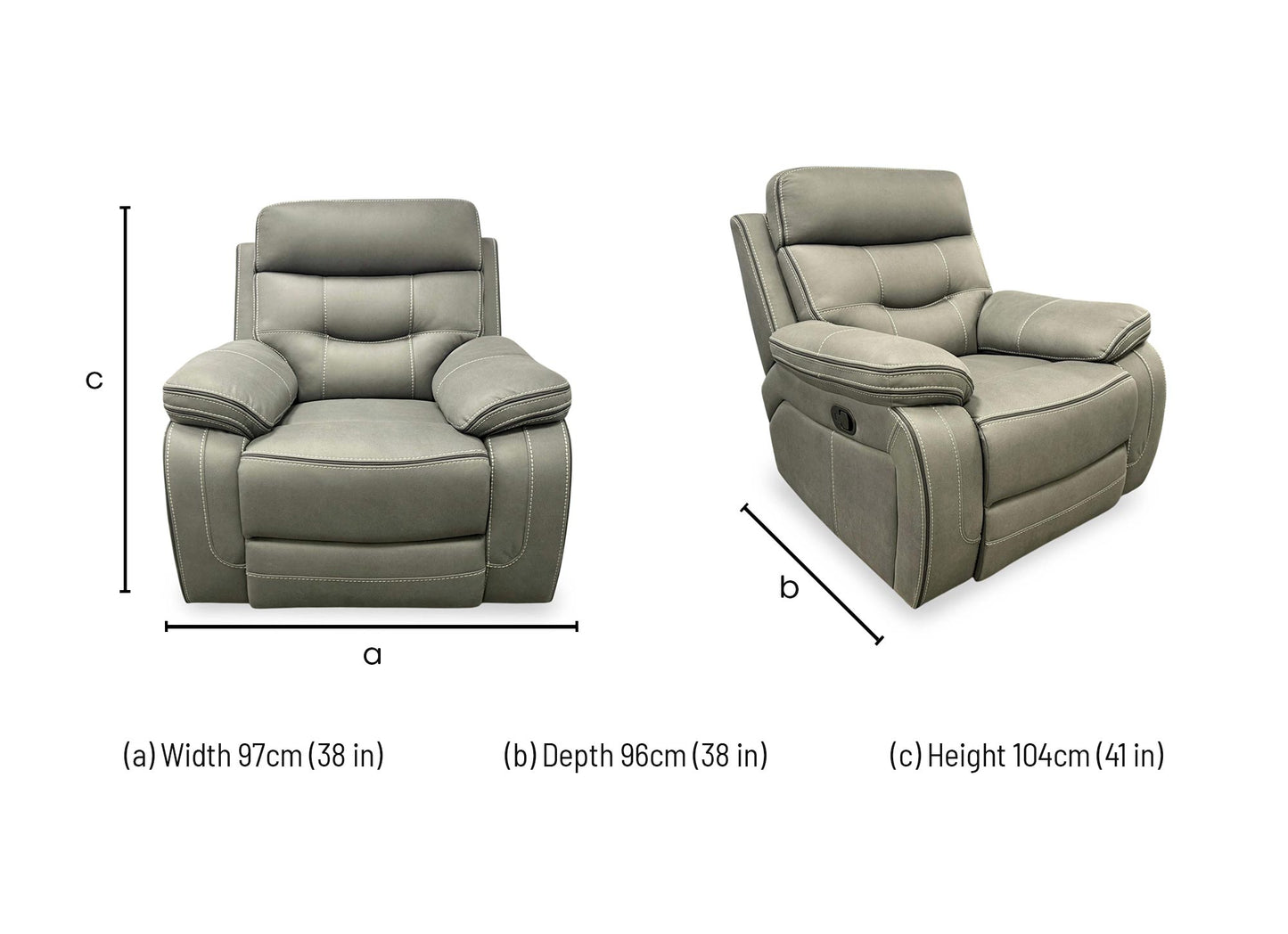 'Dante' Grey Fabric Manual Recliner Chair
