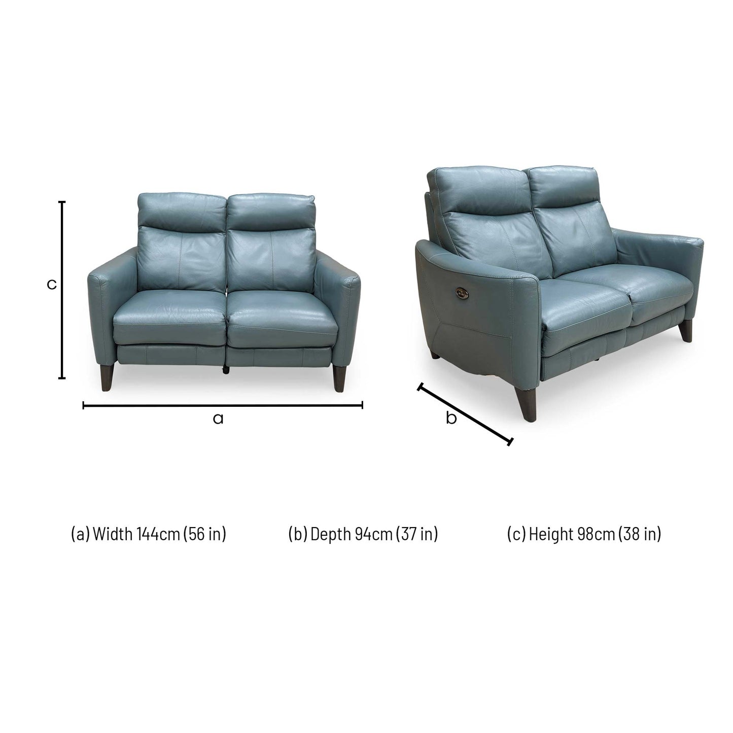 World of Leather Compact Collection ‘Petit’ Bv-301e Lake Green Leather 2 Seater Power Recliner Sofa