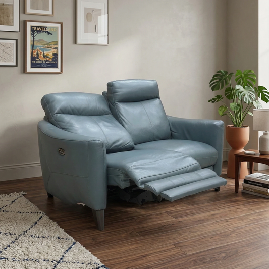 World of Leather Compact Collection ‘Petit’ Bv-301e Lake Green Leather 2 Seater Power Recliner Sofa
