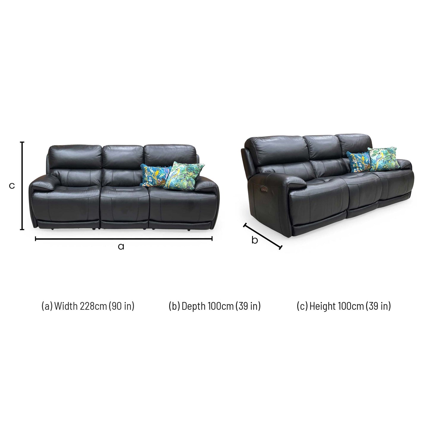 World of Leather ‘Link’ Nc-023c Black Leather 3 Seater Power Recliner Sofa with Power Headrests