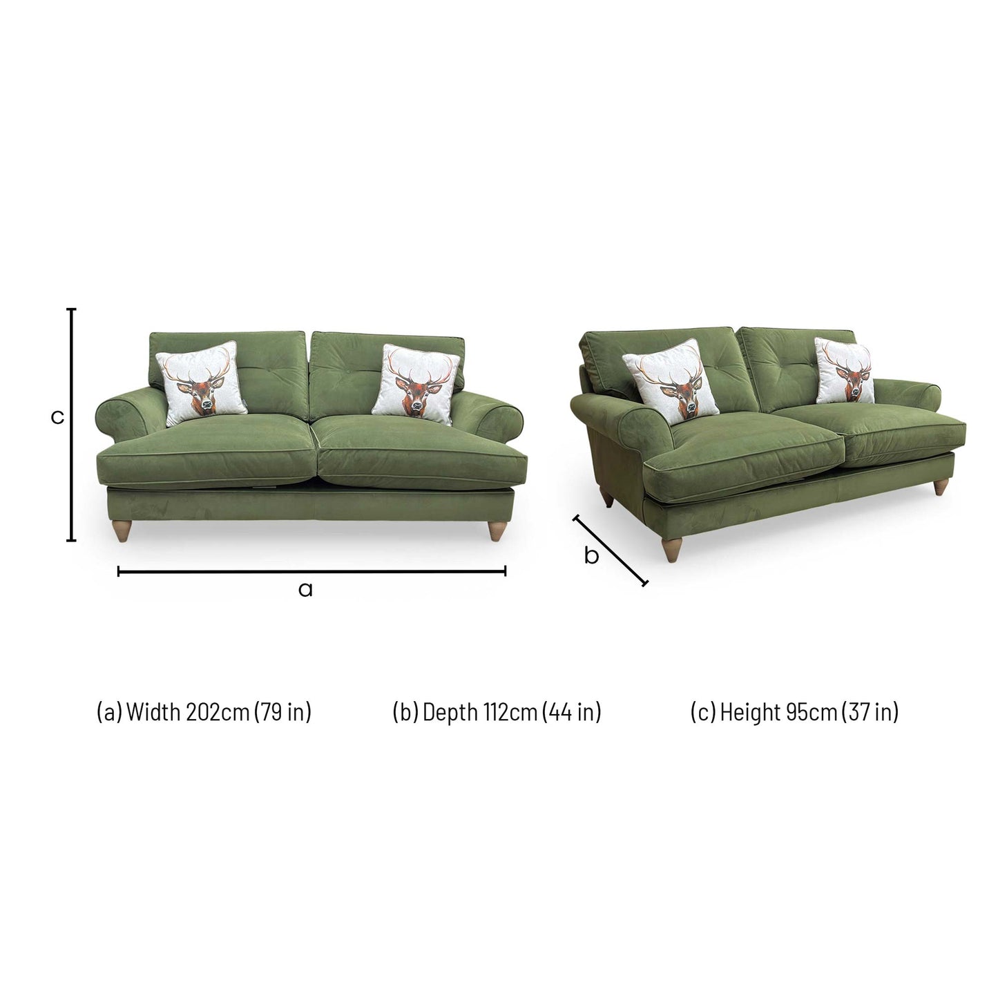 The Lounge Co. ‘Bronwyn’ Woo16 Woodland Moss Green Velvet 3 Seater Classic Back Sofa
