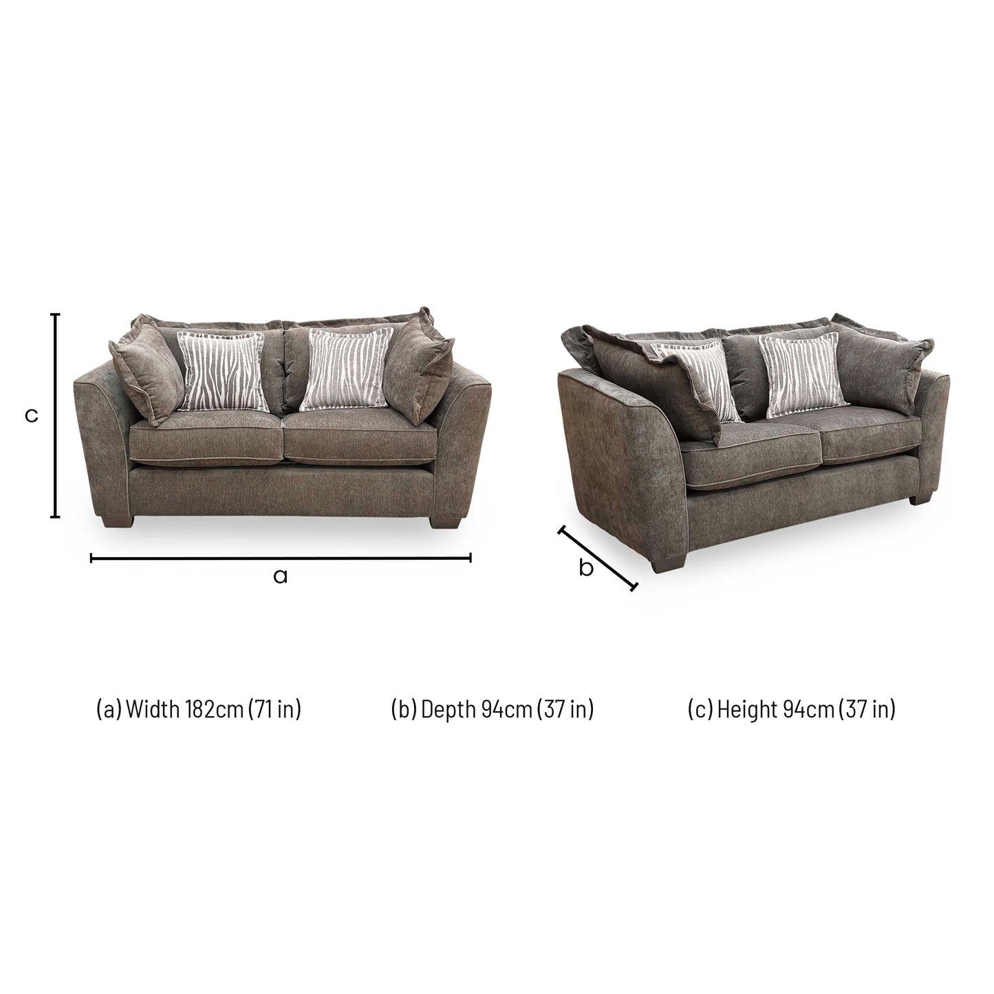 Dimensions for the ‘Finchley’ Moleskin Brown Chenille Fabric Classic Back 2 Seater Sofa.