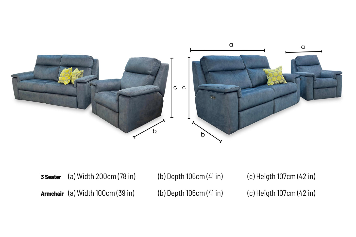 G Plan ‘Thornbury’ A125 Stingray Indigo Velvet 3 Seater Power Recliner Sofa with Power Headrest and Power Lumbar + Power Chair