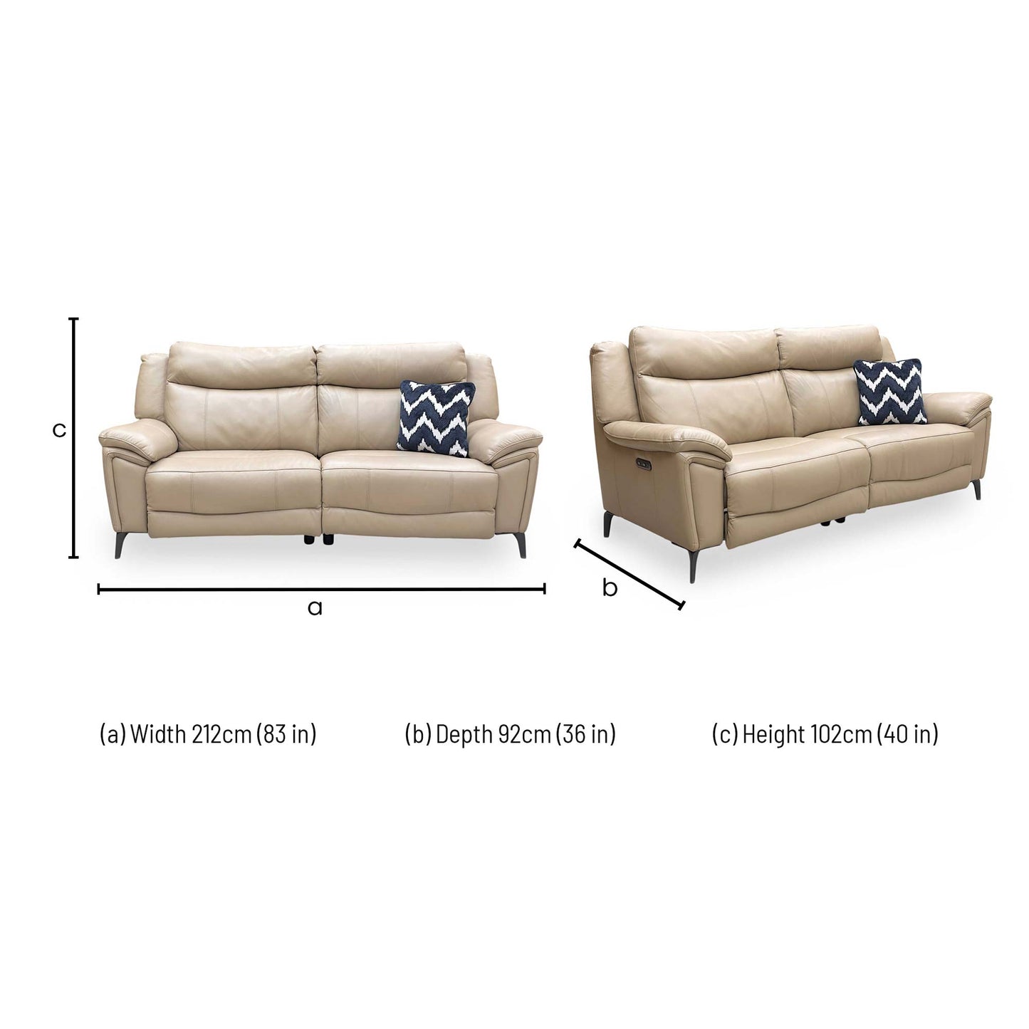 Technical dimension diagram for the Panache 3 seater sofa.