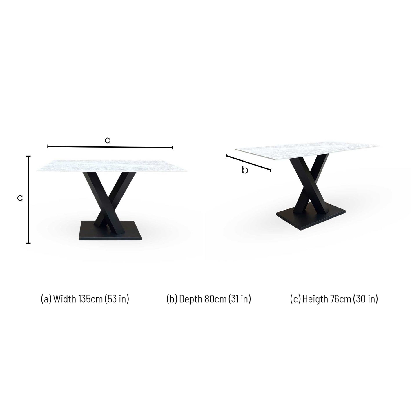 Dimensions diagram for the Warrior dining table.