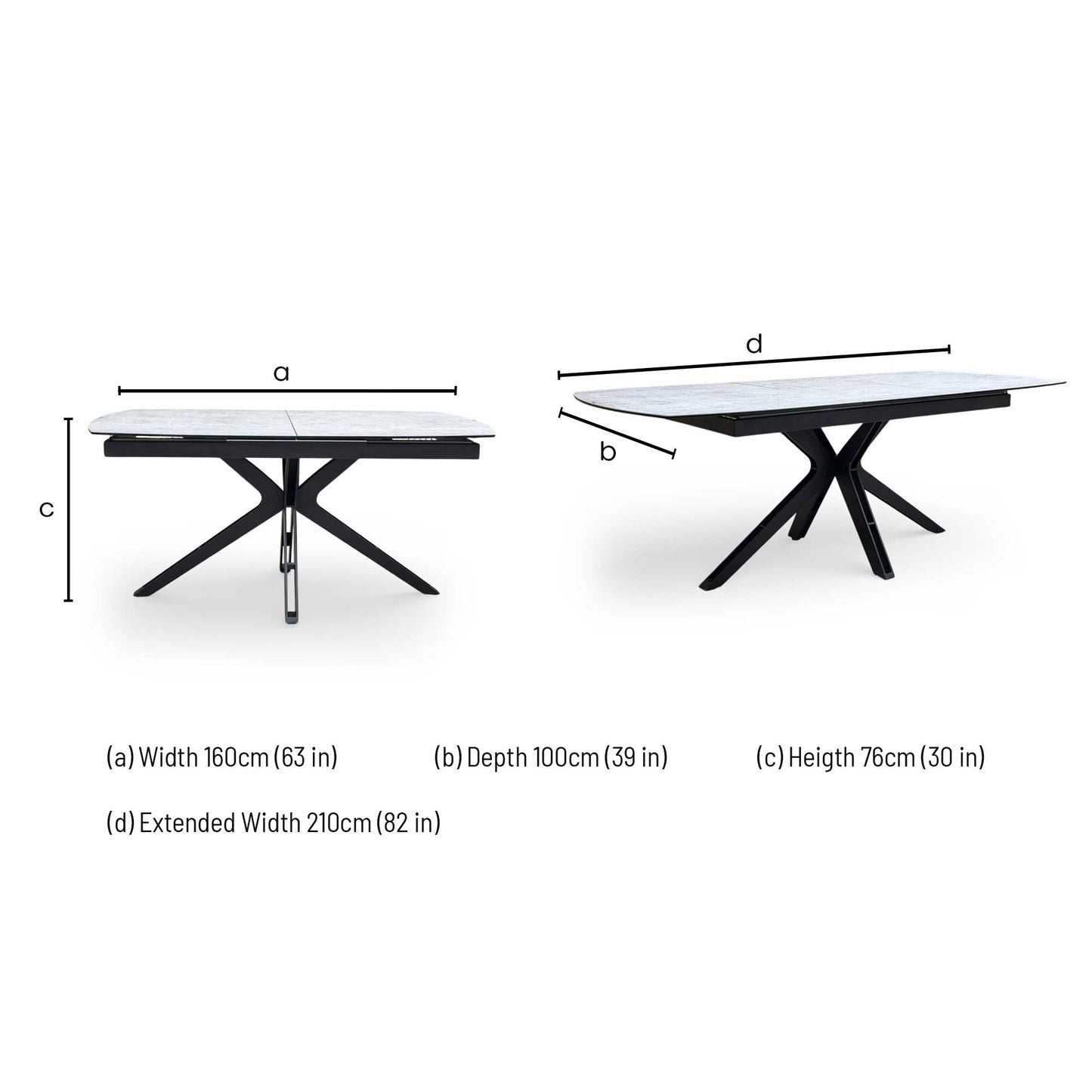 Dimensions diagram for the Raul extending table.
