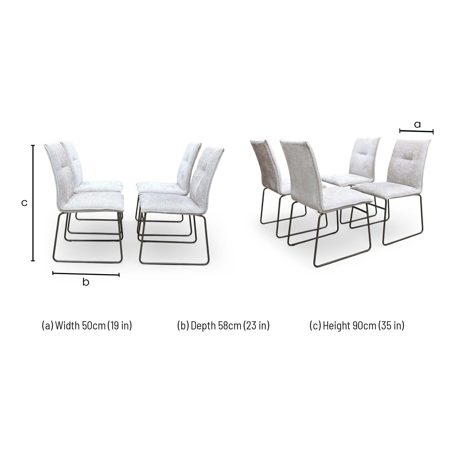 Dimensions diagram for the sand Connubia Maya dining chair.