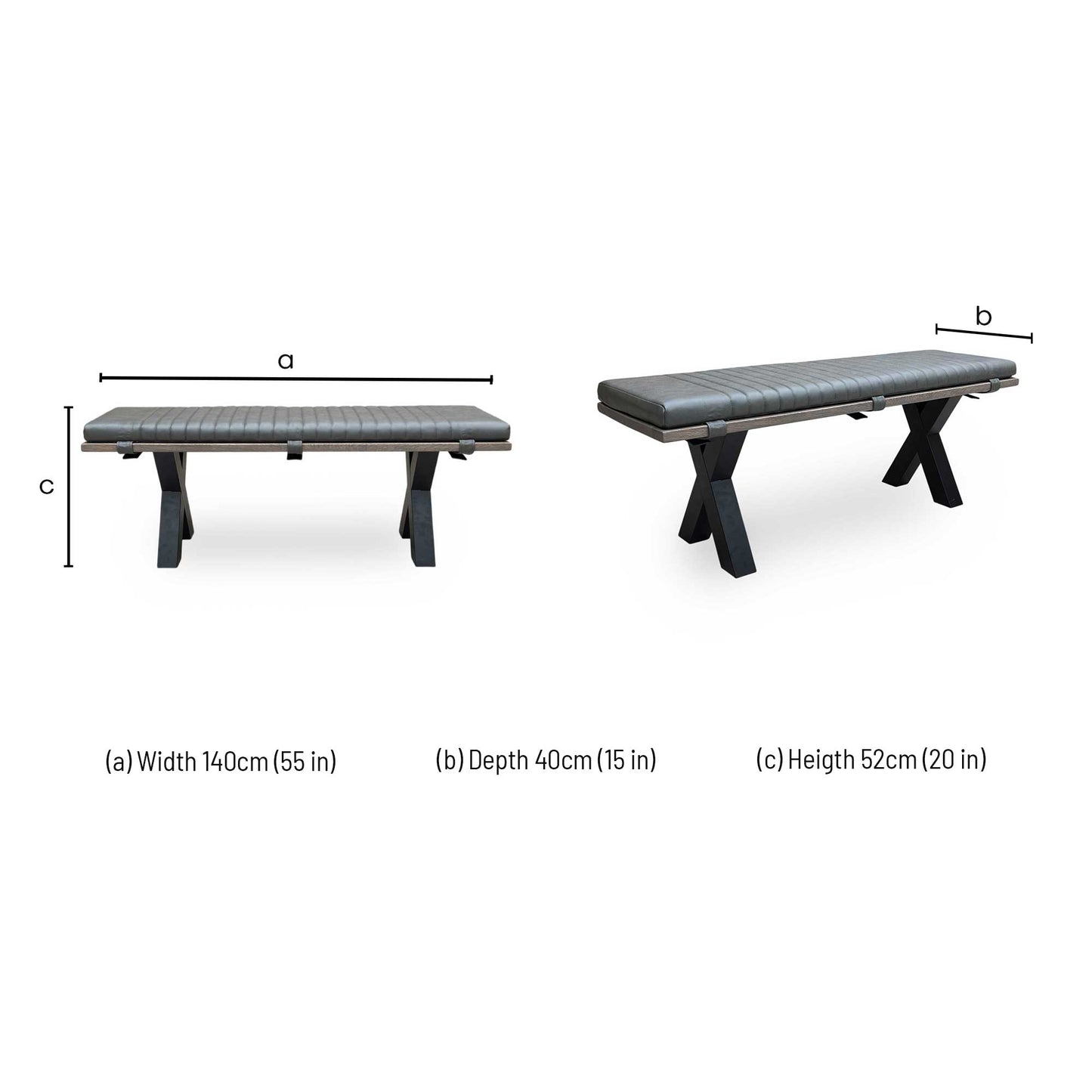 Dimensions diagram for the Bodahl Loki dining bench.