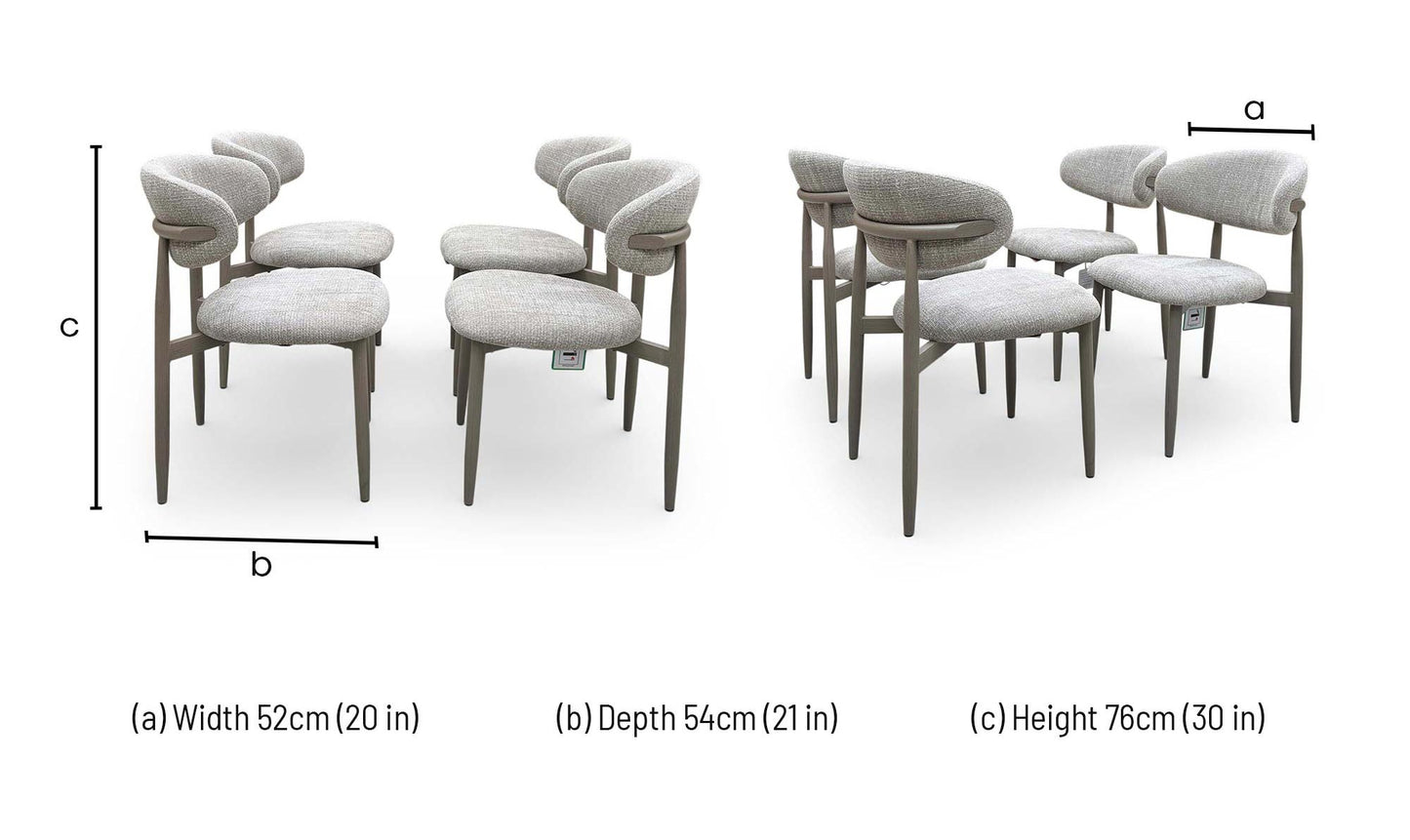 ‘Aimar’ White Ceramic Top 115cm Round Dining Table with Oatmeal Fabric Open Back Dining Chairs - Set of 4 Furniture Village