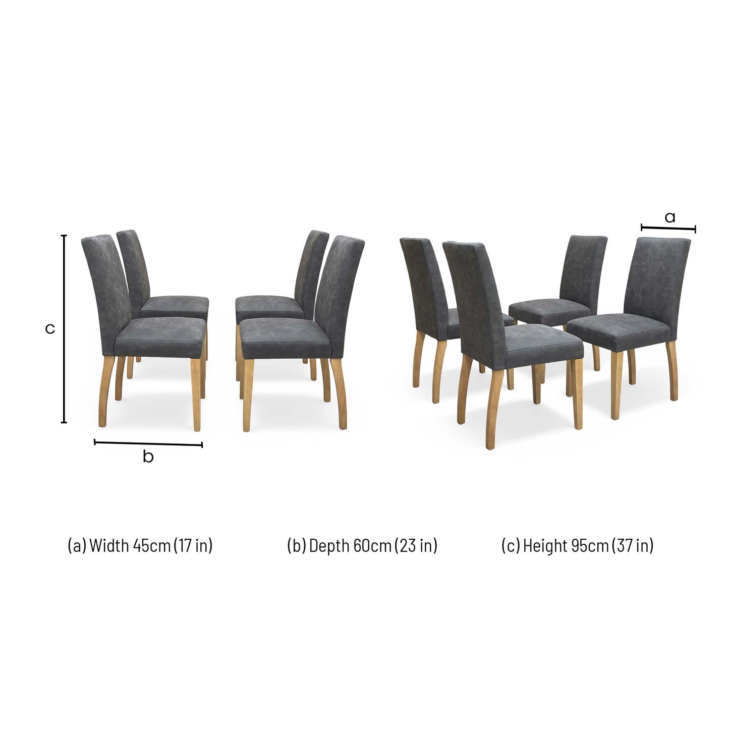 Technical dimension diagram for the Augusta dining chair.