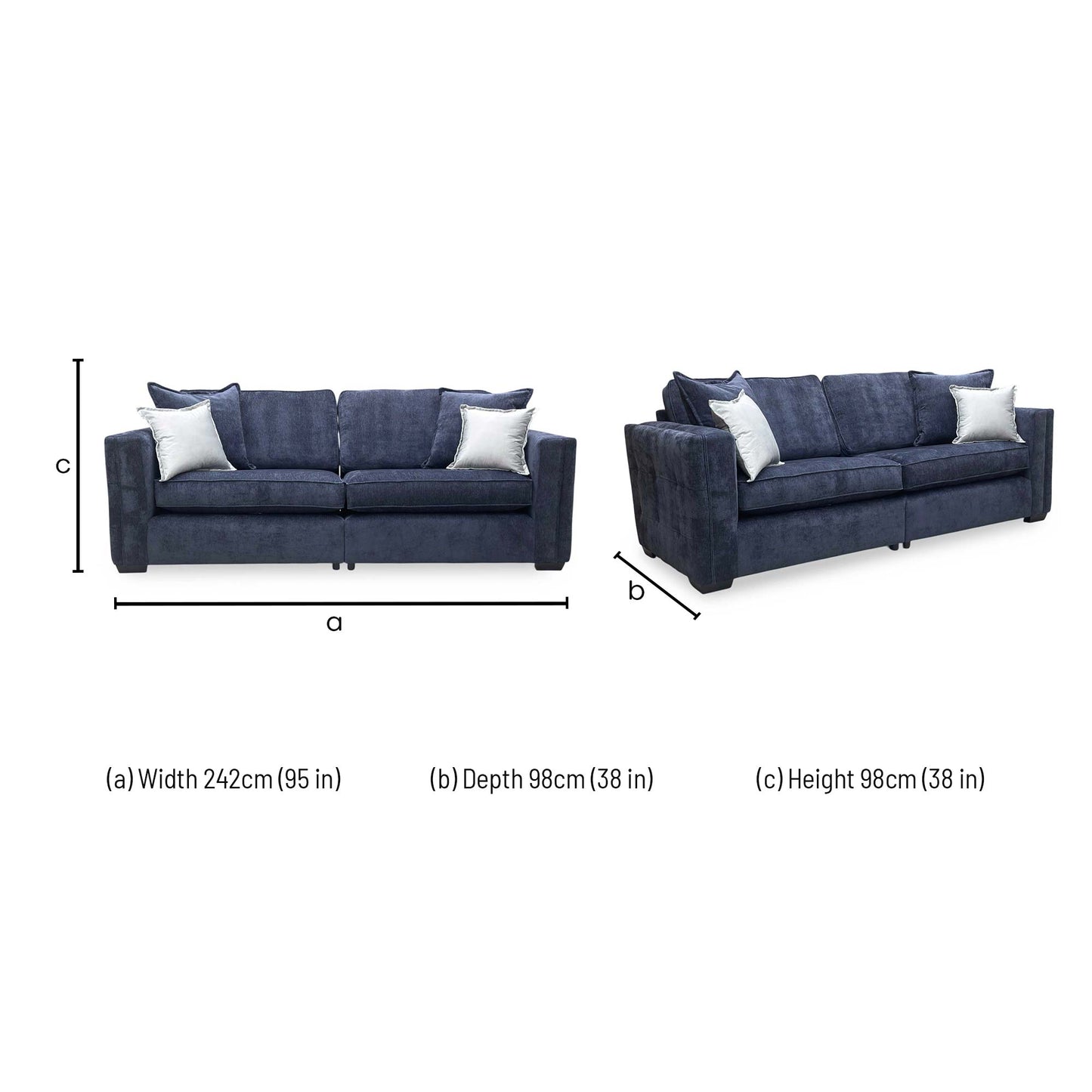 Technical dimension diagram for the Chelsea 4-seater sofa.