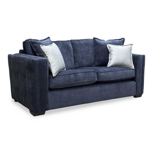 Full view of Thornbrook ‘Chelsea’ 3-seater sofa in Derwent denim blue chenille fabric with a classic high-back design.
