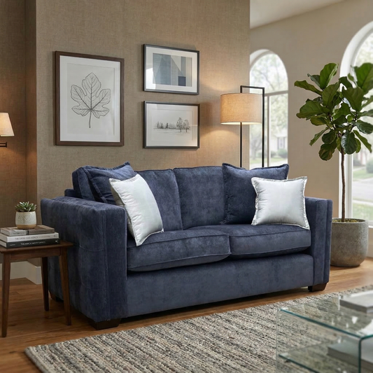 Living room view of the Chelsea 3-seater sofa, showcasing the textured chenille fabric and three-cushion classic back.