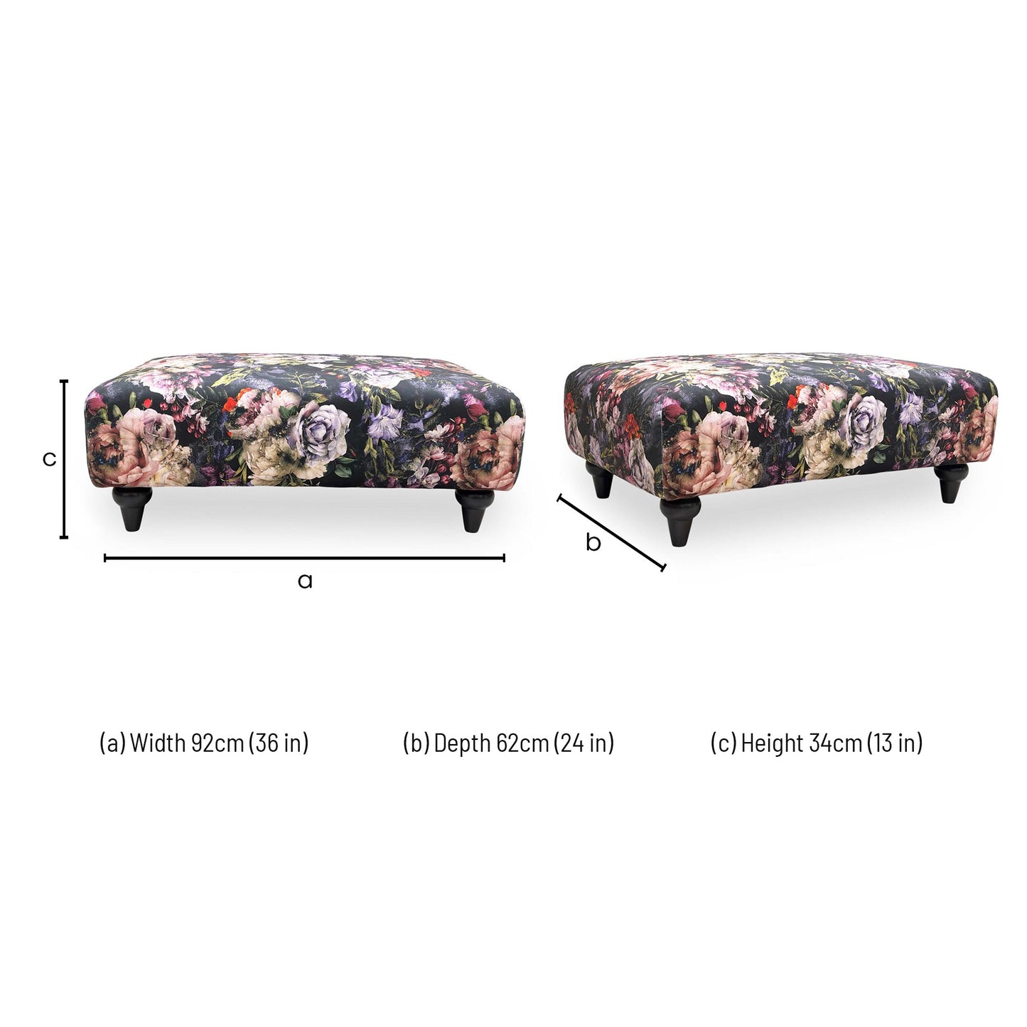 Technical dimension diagram for the Dame banquette footstool.