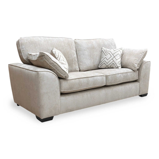 Full view of the ‘Harvey’ Truffle Derwent Soft Weave Fabric 3 Seater Sofa, featuring a modern design and generous seating space.