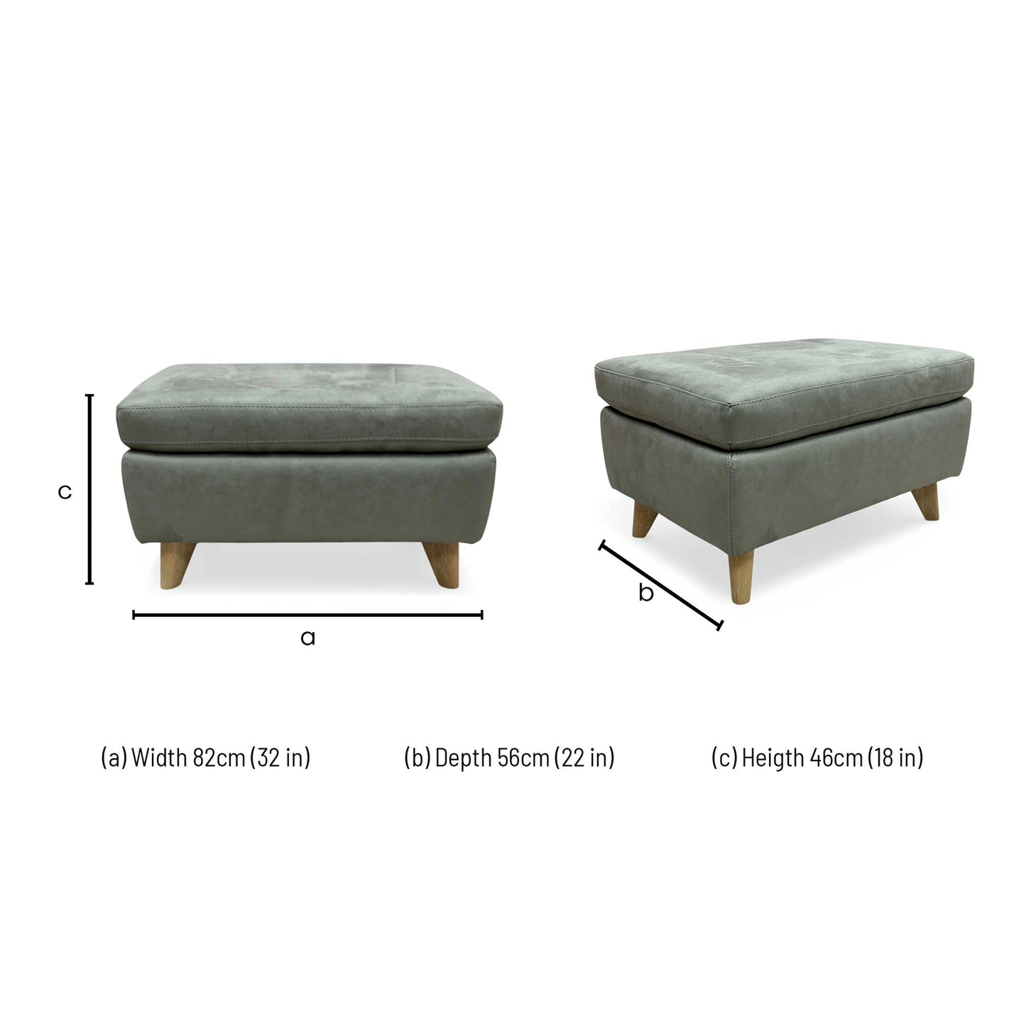 Dimension and specification diagram for the Malmo Olive Green storage coffee table footstool.