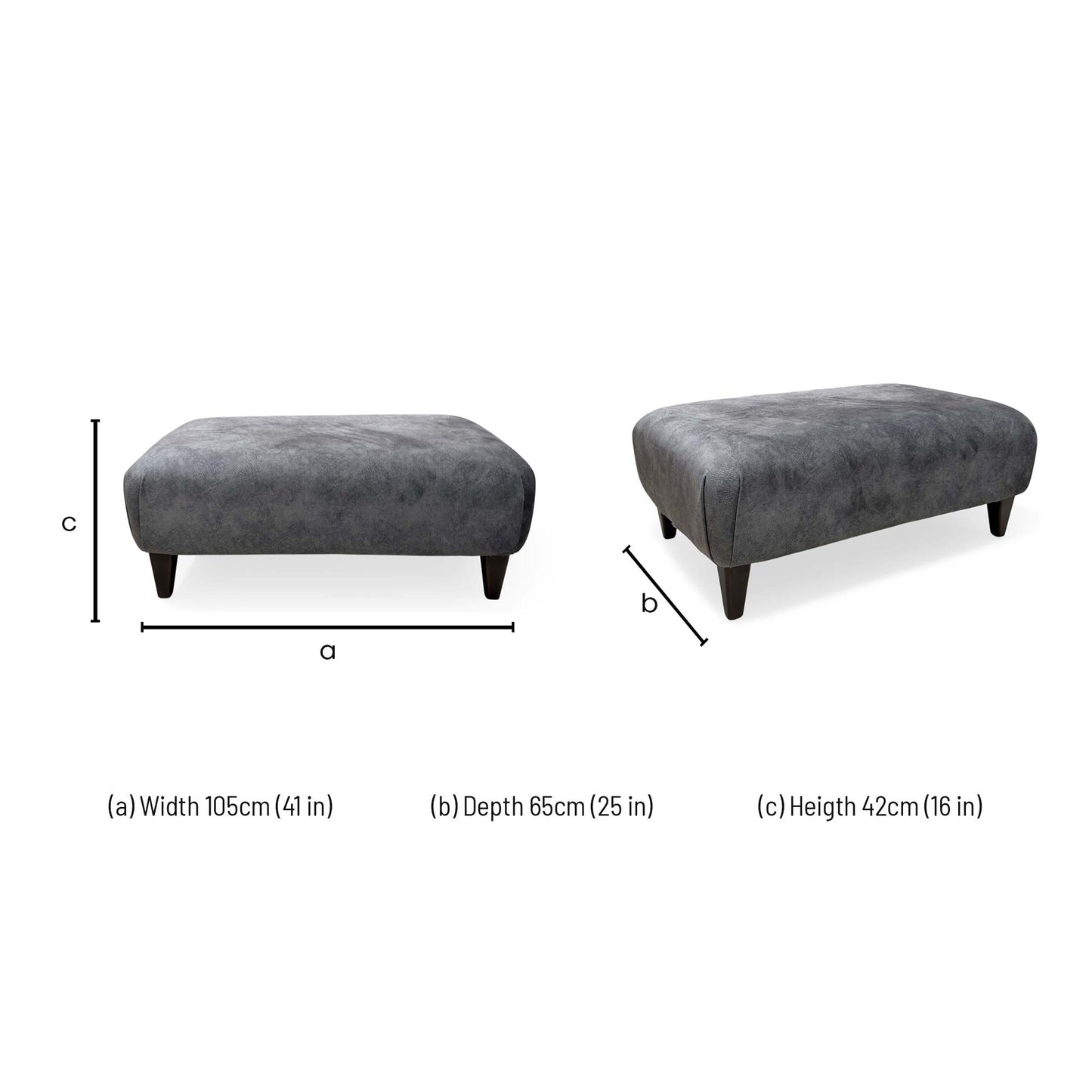 Dimension diagram for the Aura Kenzo Mink Dw Ft Velvet Bench Footstool.