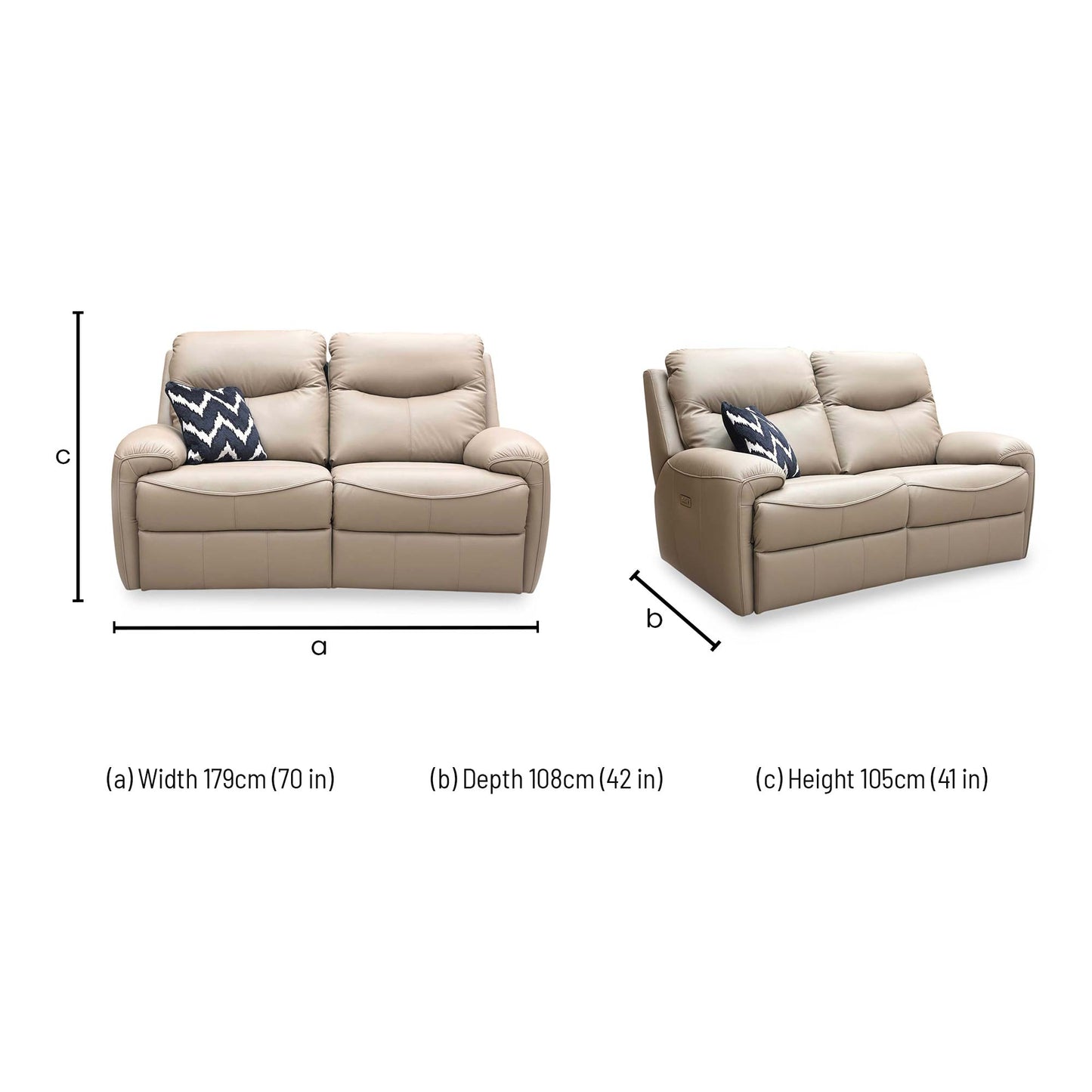Dimension diagram for the G Plan Amesbury 2-seater power recliner sofa.